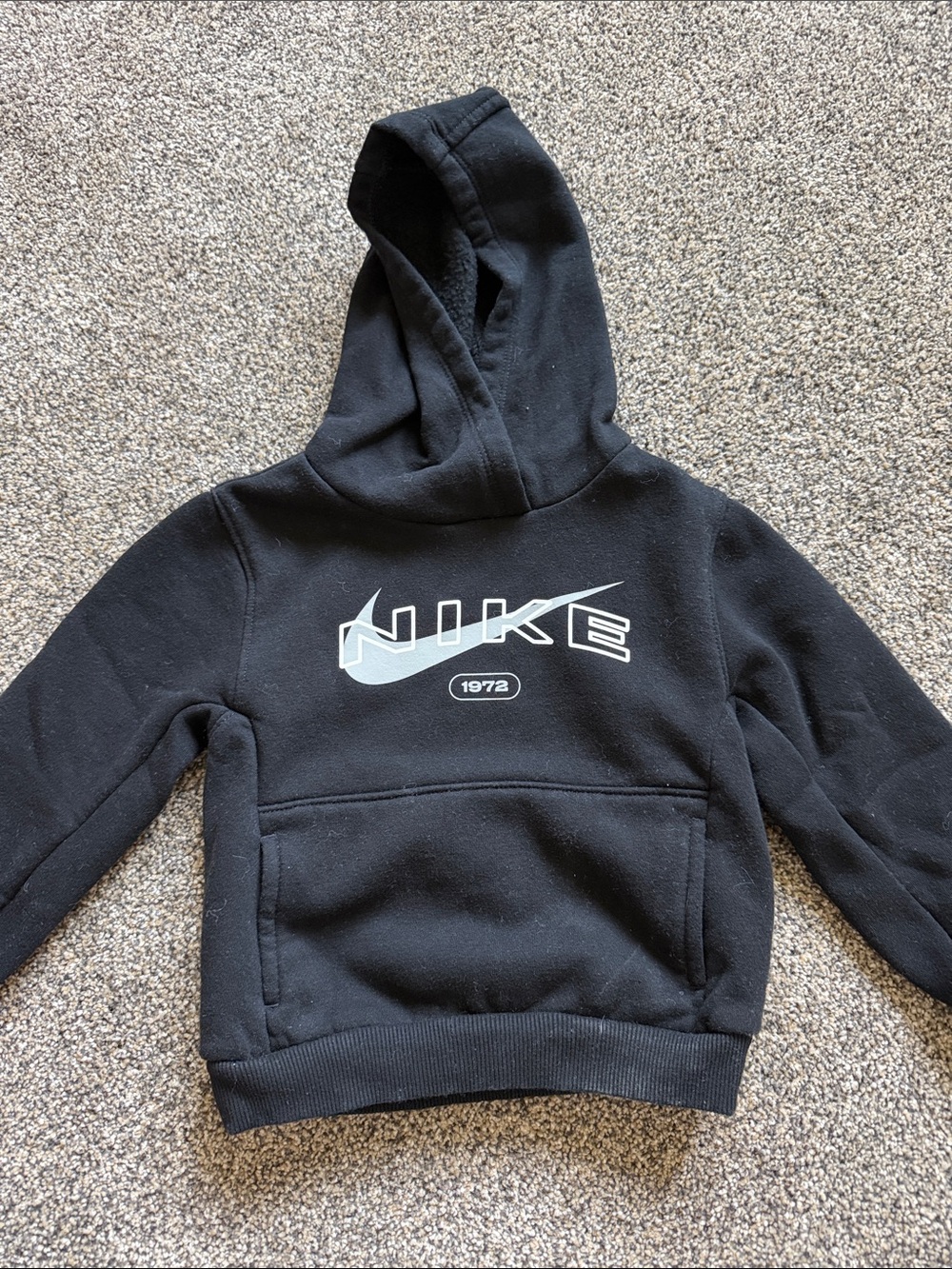 Nike Kids Black Hoodie with White Logo and '1972' Detail